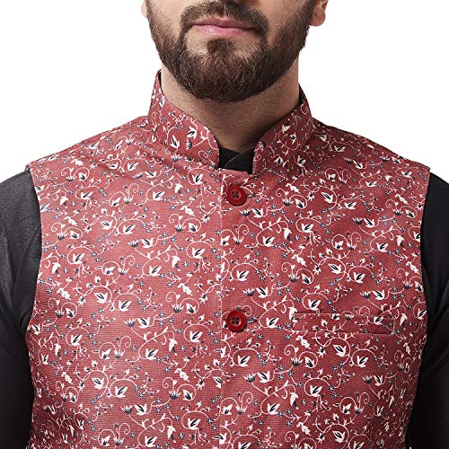 Image of SOJANYA (Since 1958 Men's Silk Blend Black Kurta Pyjama & Printed Nehrujacket Combo