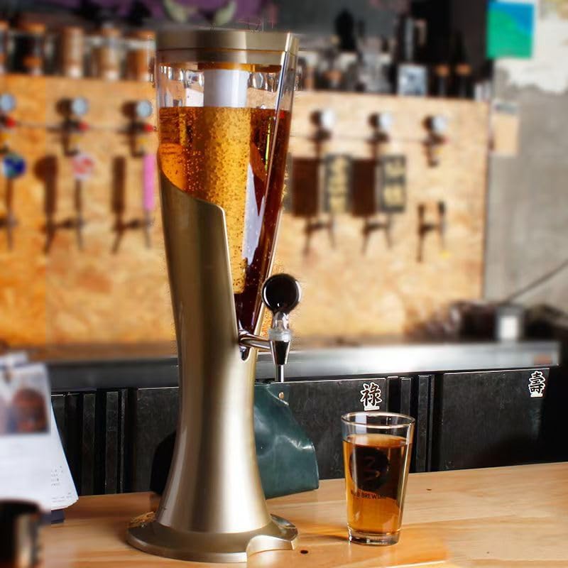 Beer Tower 3L/100oz Beverage Dispenser with fluent Spigot & Ice Tube,Margarita Tower, Mimosa Tower, Tabletop Liquor Drink Dispenser for Parties, Bars, Pubs, Restaurants