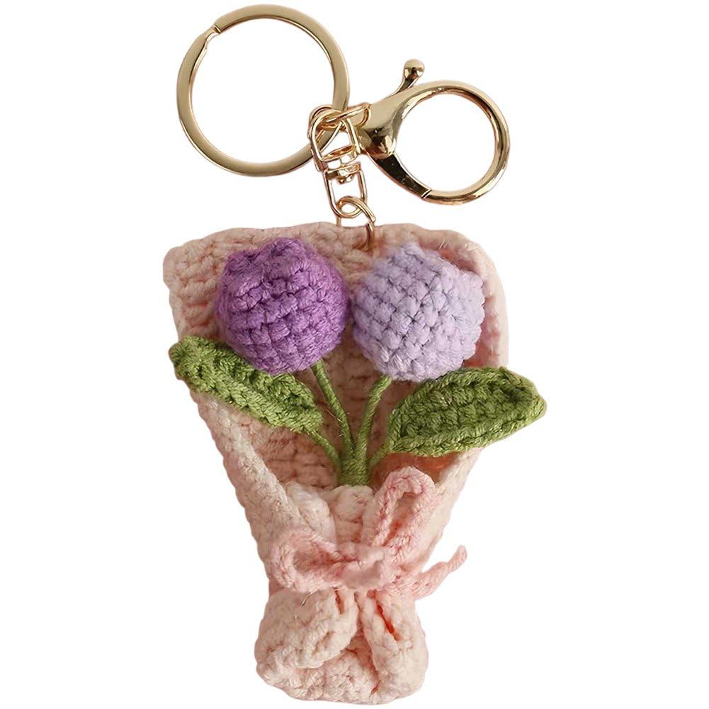 Danlai Handmade Crochet Flower Keychain, Floral Pendant for Car Key Purse Bag Wallet and Daily Ornament Decoration