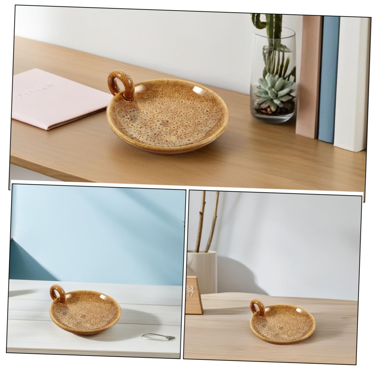 Luxshiny 2 Stück Keramik Kerzenhalter mit Minimalistischem Design Sichert Kerzen und Verhindert Wachs für Hotel und Büro Vintage Kerzenablage in Khaki