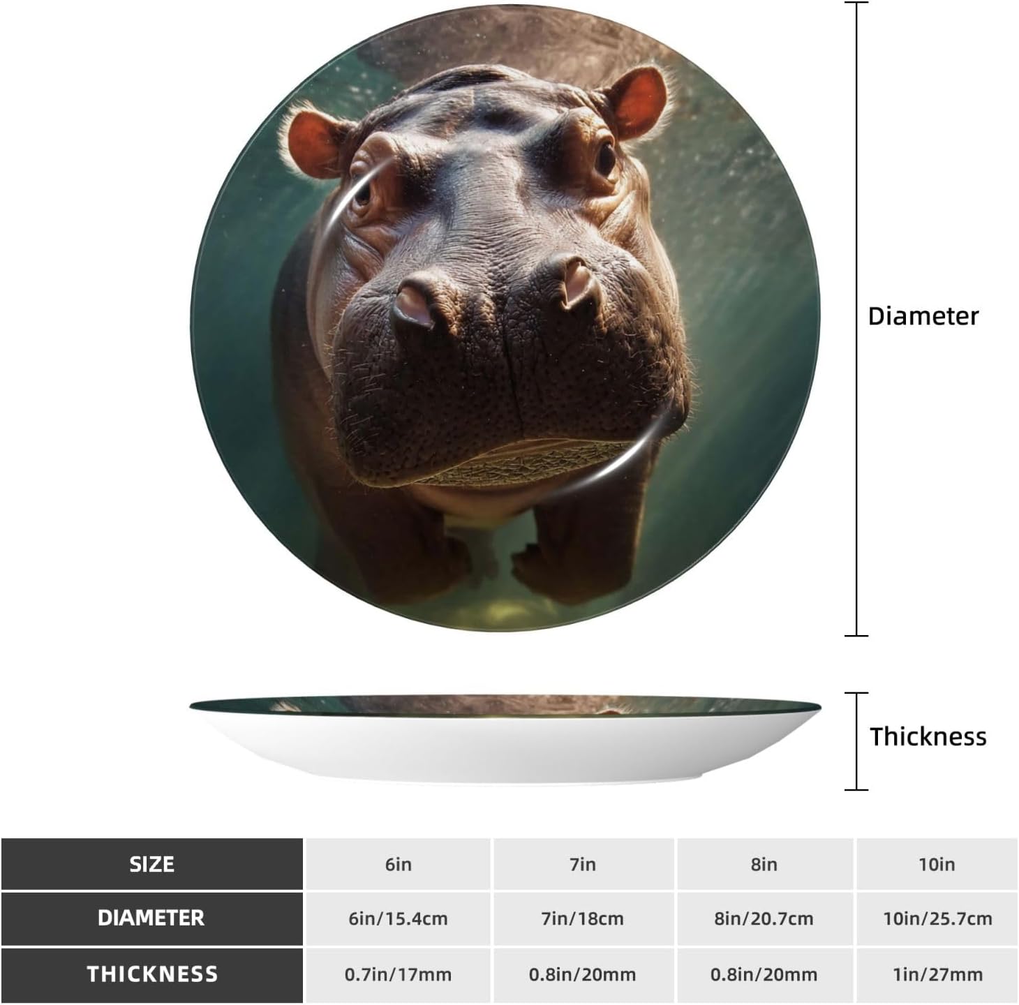 Bone China Decorative Plate with Display Diving Hippo Ceramic Plates Crafts Art Decor Dessert Plate Ceramic Ornament Porcelain Plates for Living Room Kitchen Table Home Decor