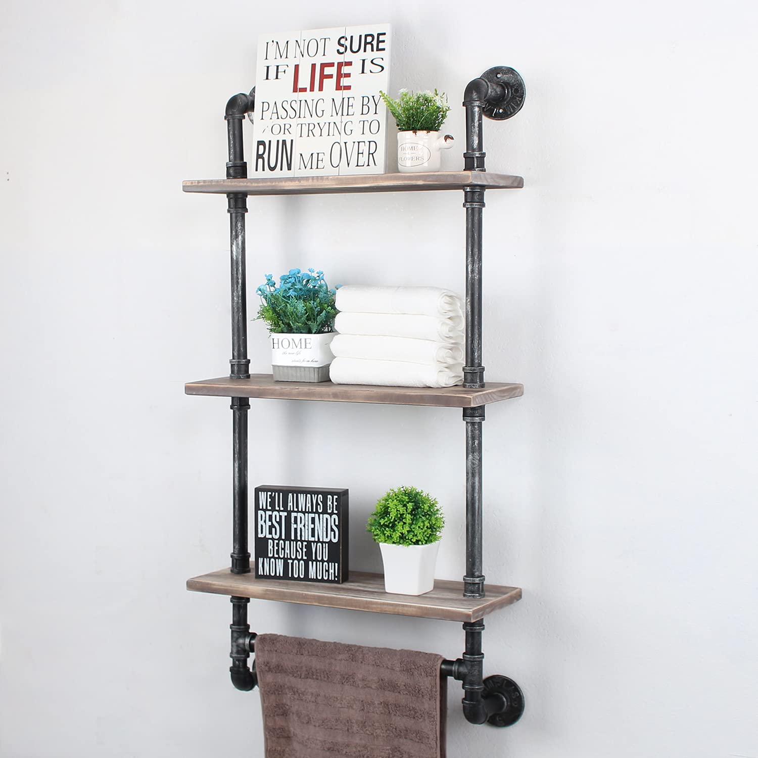 Murtain Industrial Pipe Bathroom Shelves 3Tier Wall Mounted,19.7 inch