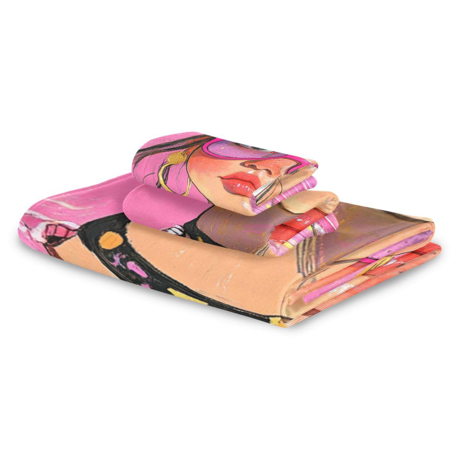 Beauty Woman - Set di 3 asciugamani da testa a piedi, 1 asciugamano da bagno, 1 asciugamano per le mani, 1 panno per la casa, cucina e famiglia