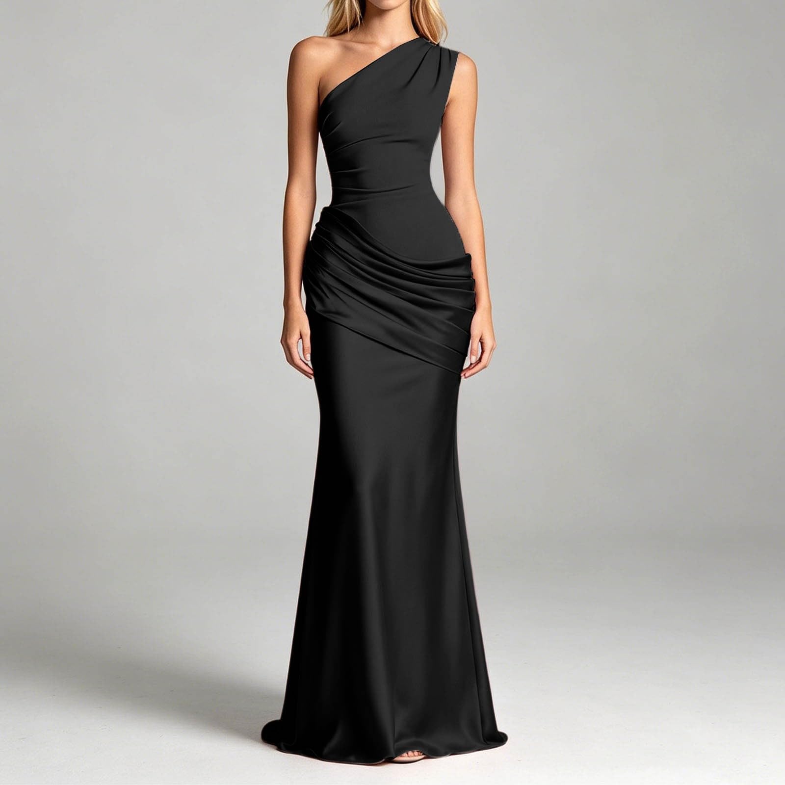 Générique Robe de soirée Longue sans Manches en Satin froncé pour Mariage, fête, Robe Longue en Satin