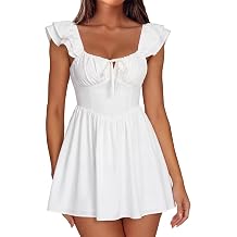 Parthea Summer Corset Mini Graduation Dress Ruffle Sleeve Back Tie Flowy A Line Party Short Sundress for Women