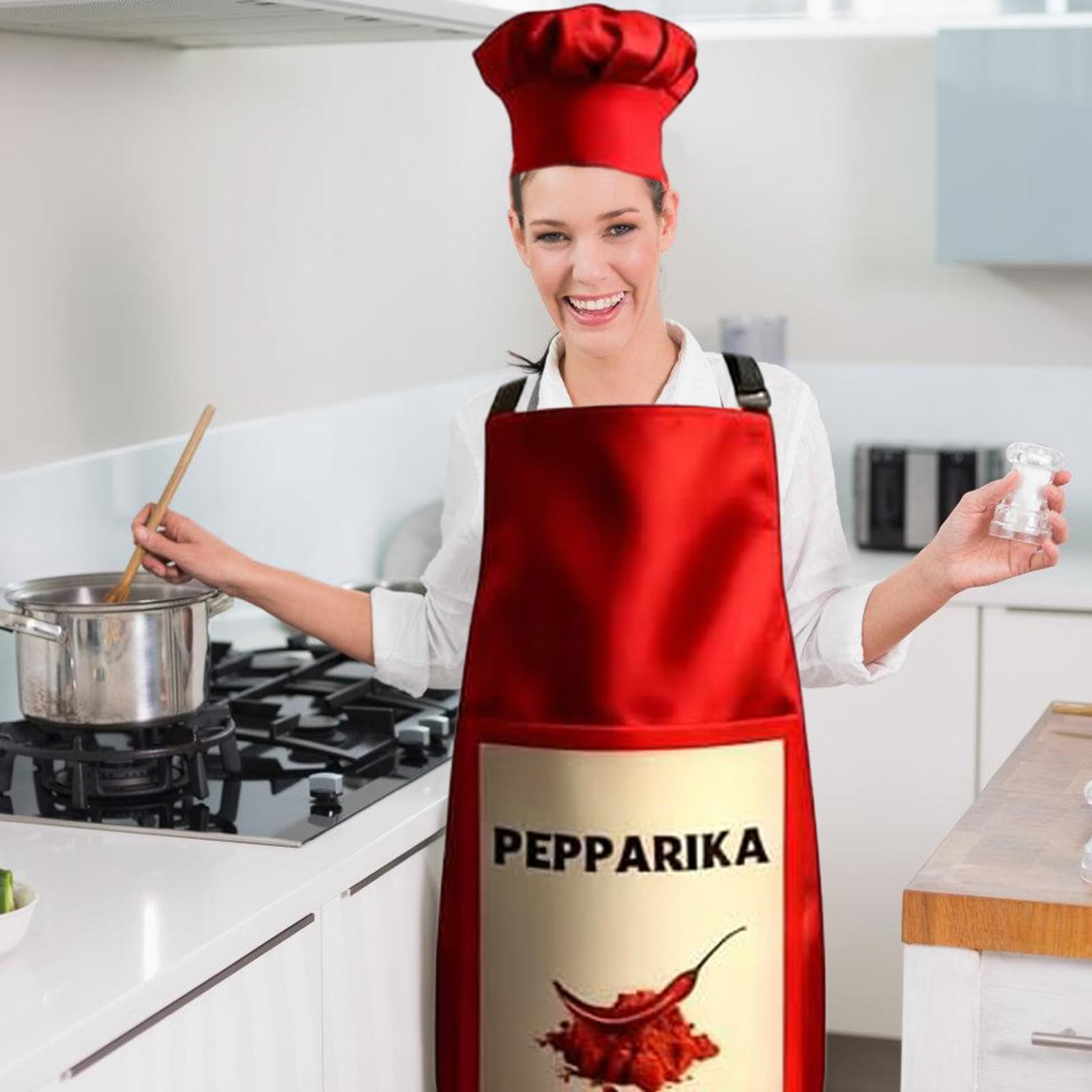 Gewürze Kostümset mit Kochmütze und Schürzen, passendes Halloween Gewürz Cosplay Party Outfit für Frauen, Gewürz Gruppenkostüm