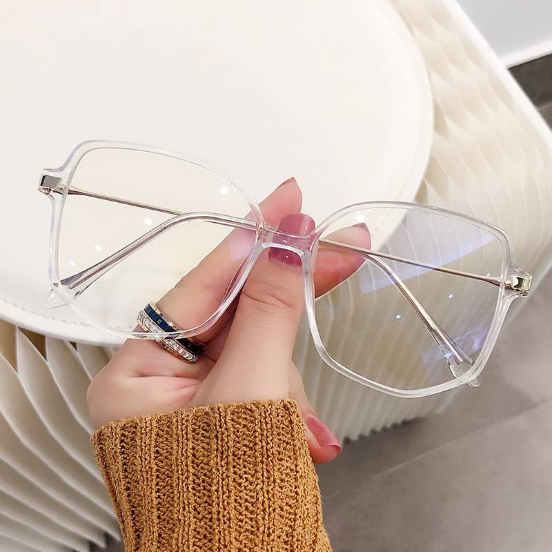 Teumire Oversized Square Blue Light Blocking Glasses for Women Men TR90 Ultralight Nerd Frames Clear Lens Computer Eyewear(New Transparent)