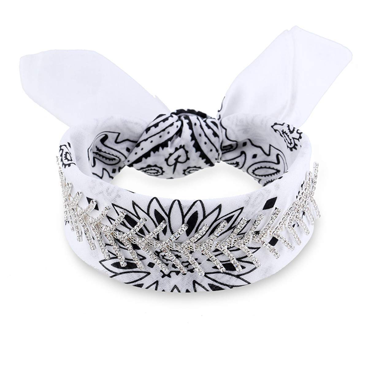 Ulalaza Vintage Floral Neckerchief Women Shiny Rhinestone Scarf Necklace Choker Trendy Party Accessories
