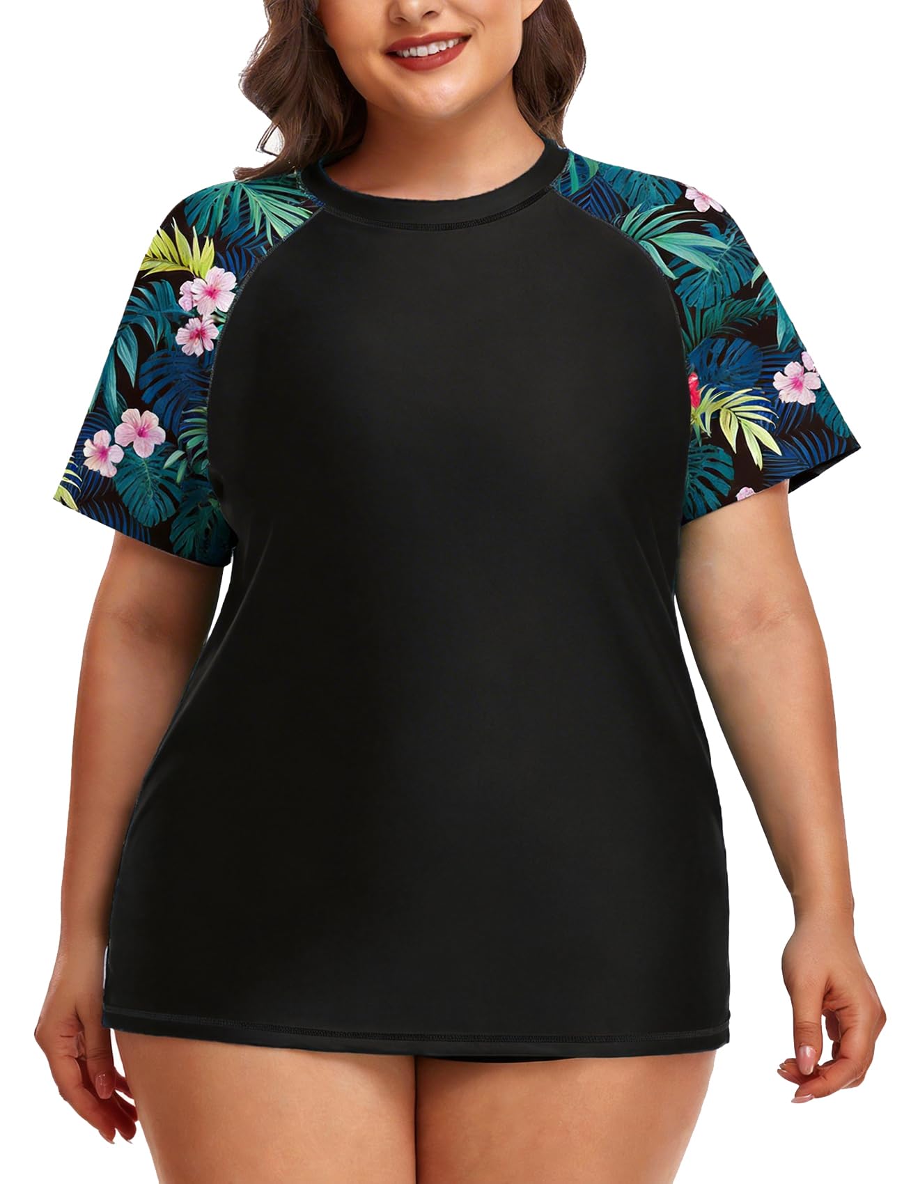 inno Women's Plus Size 2 Piece Rash Guard Swimsuits Short Sleeve with Boyshorts UPF 50+ Surfing Swimwear 1X 2X 3X 4X 5X 6X-picture-27