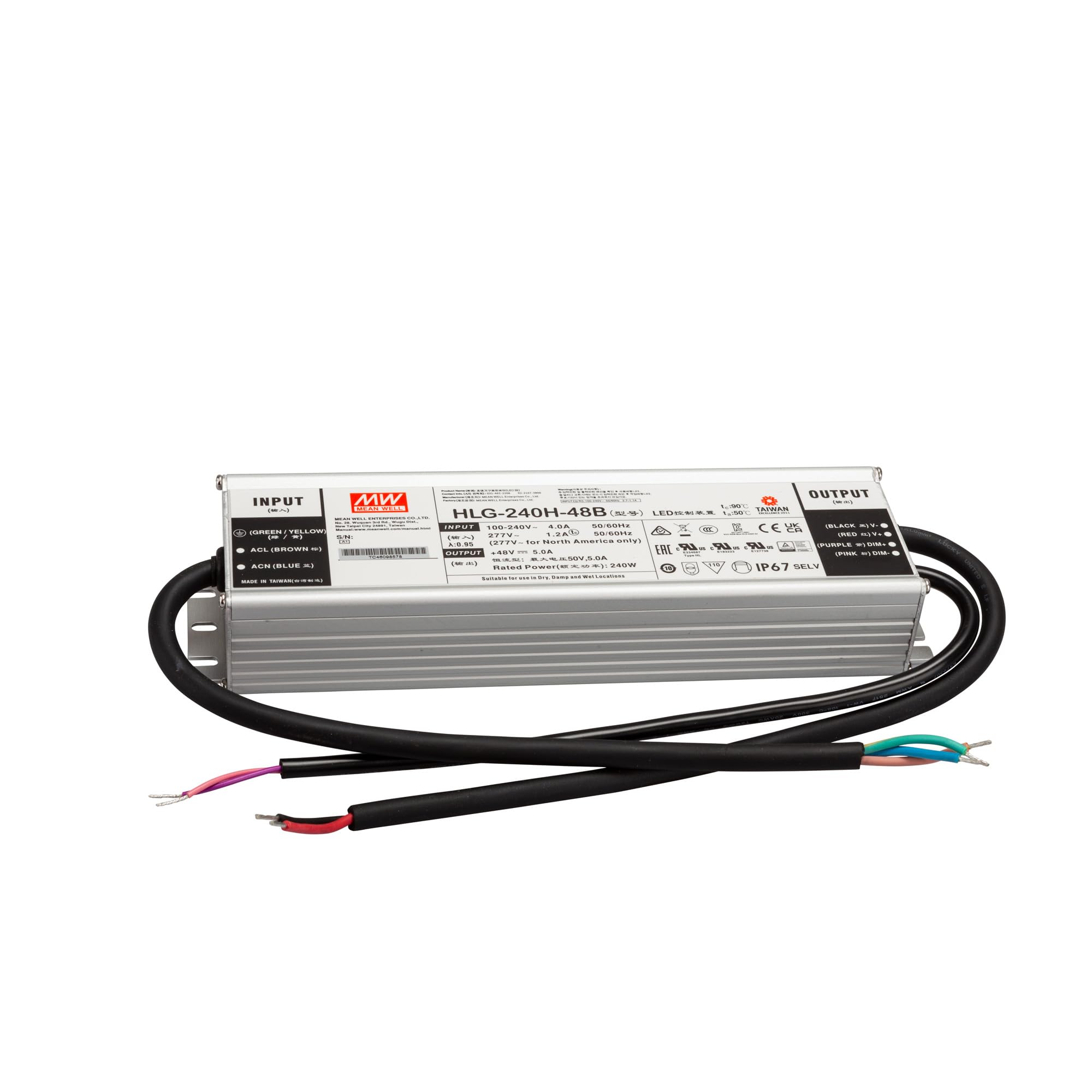 Mean Well HLG-240H-48B - Driver LED, trasformatore a tensione costante, 240 W, 5 A, 24-48 V/DC