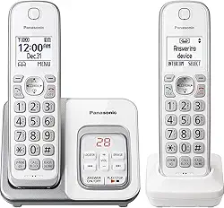 Sistema de telefone sem fio expansível Panasonic, Identificador de chamada + secretária eletrônica, Branco, 2 Handsets