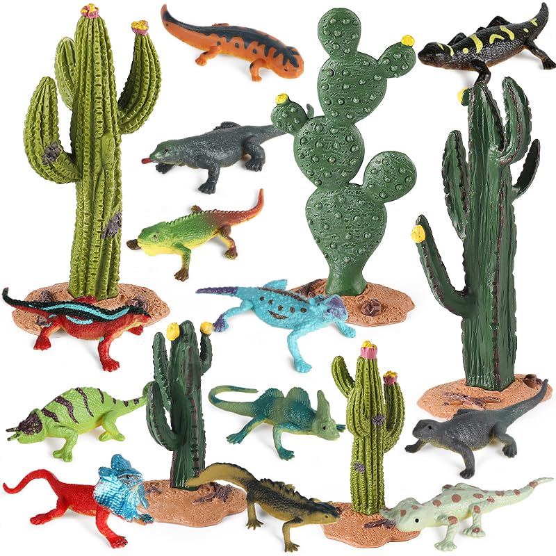 CACTUS LIZARD フィギュア 2種セット Amazon.com: EOIVSH Desert Animal Figurines, 17pcs Model Trees
