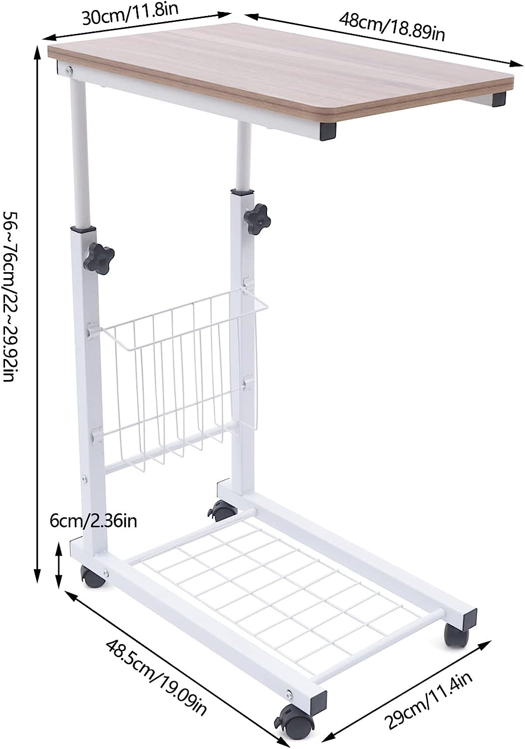 Sofatisch C-förmiger Beistelltisch, rollender Couch-Beistelltisch, höhenverstellbar, mit Ablagefläche, Metallrahmen, tragbarer Laptop-Tisch, kleiner Snack-Tisch für Sofa Schlafzimmer Kaffeetisch