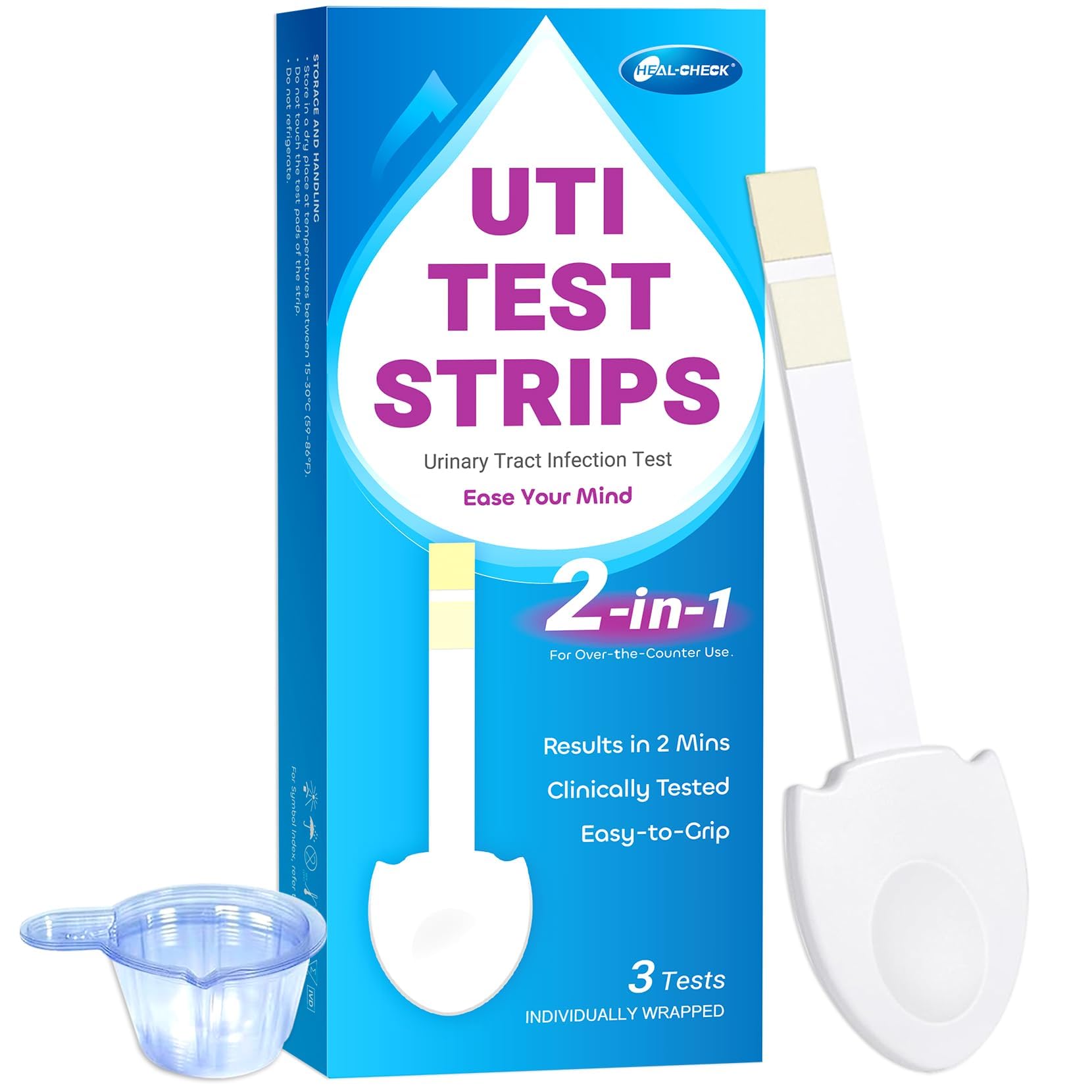 HEAL-CHECK UTI Test Strips, Home Urine Test Kit for Women &amp; Men, 3 Pack