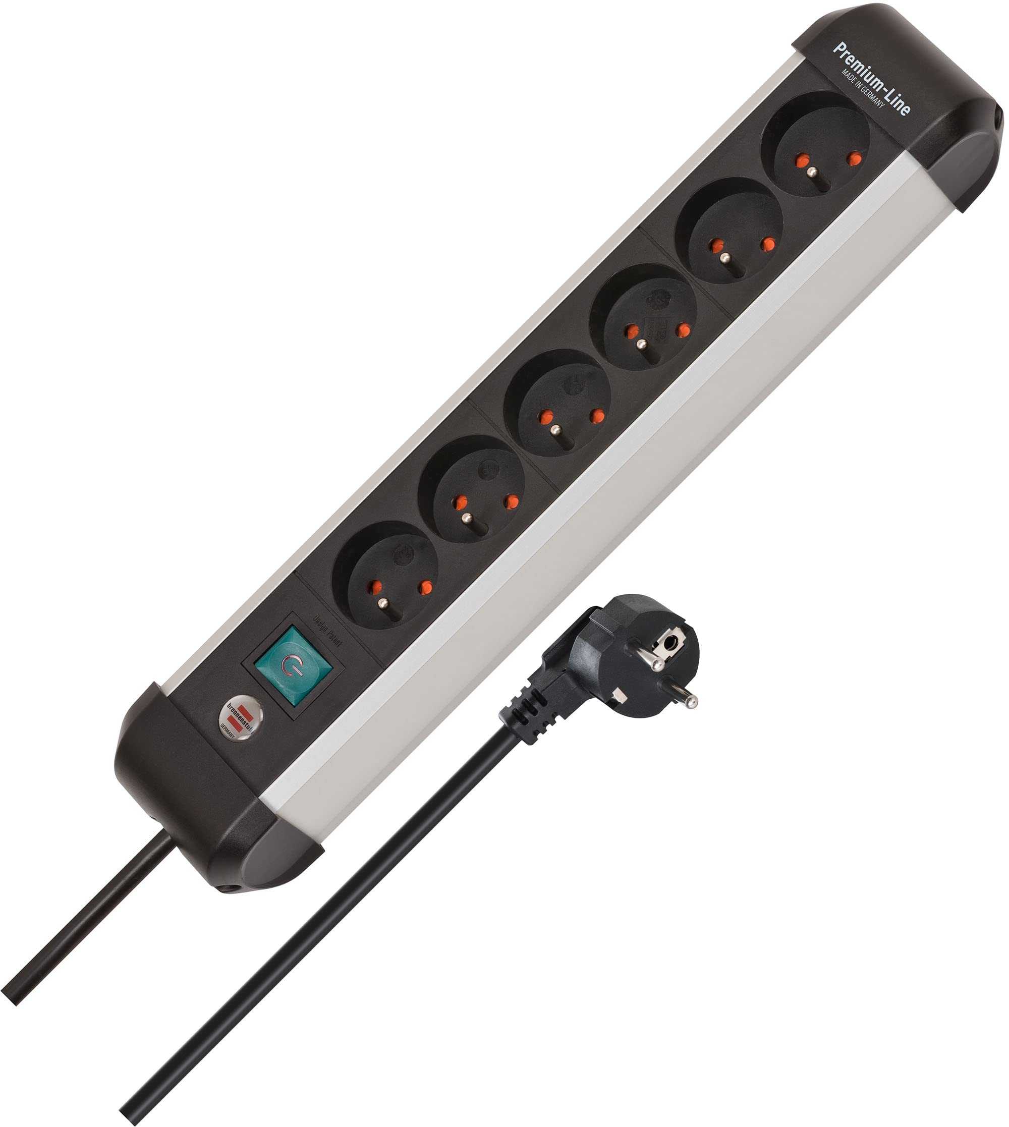 Brennenstuhl Premium-Alu-Line 6 Steckdosenleiste / Verlängerungsleiste aus hochwertigem Aluminium (mit Schalter und 3m Kabel, Made in Germany)