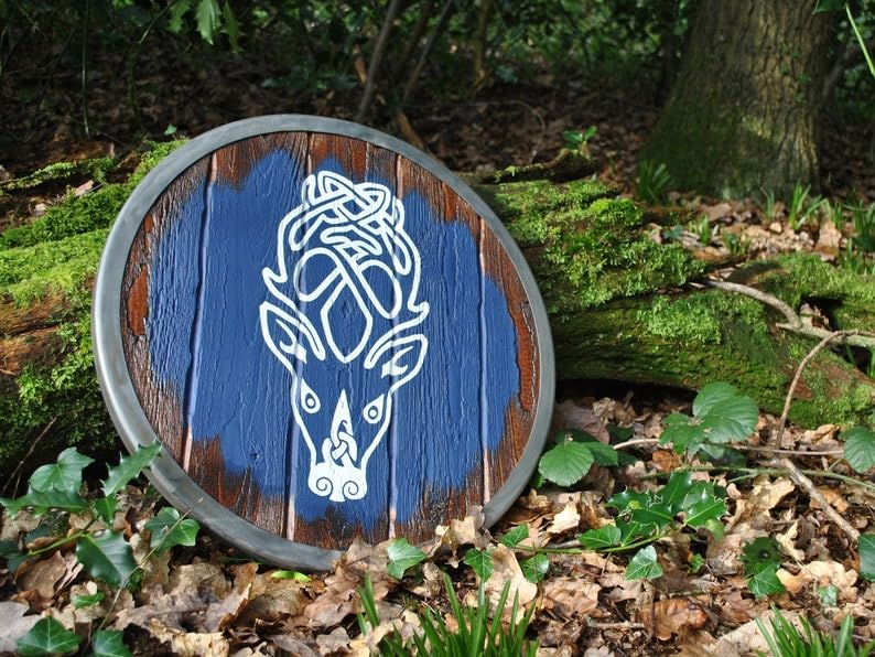 Scudo medievale in legno vichingo Skyrim Falkreath Hold Shield replica, Blu/Bianco, 24 Inch