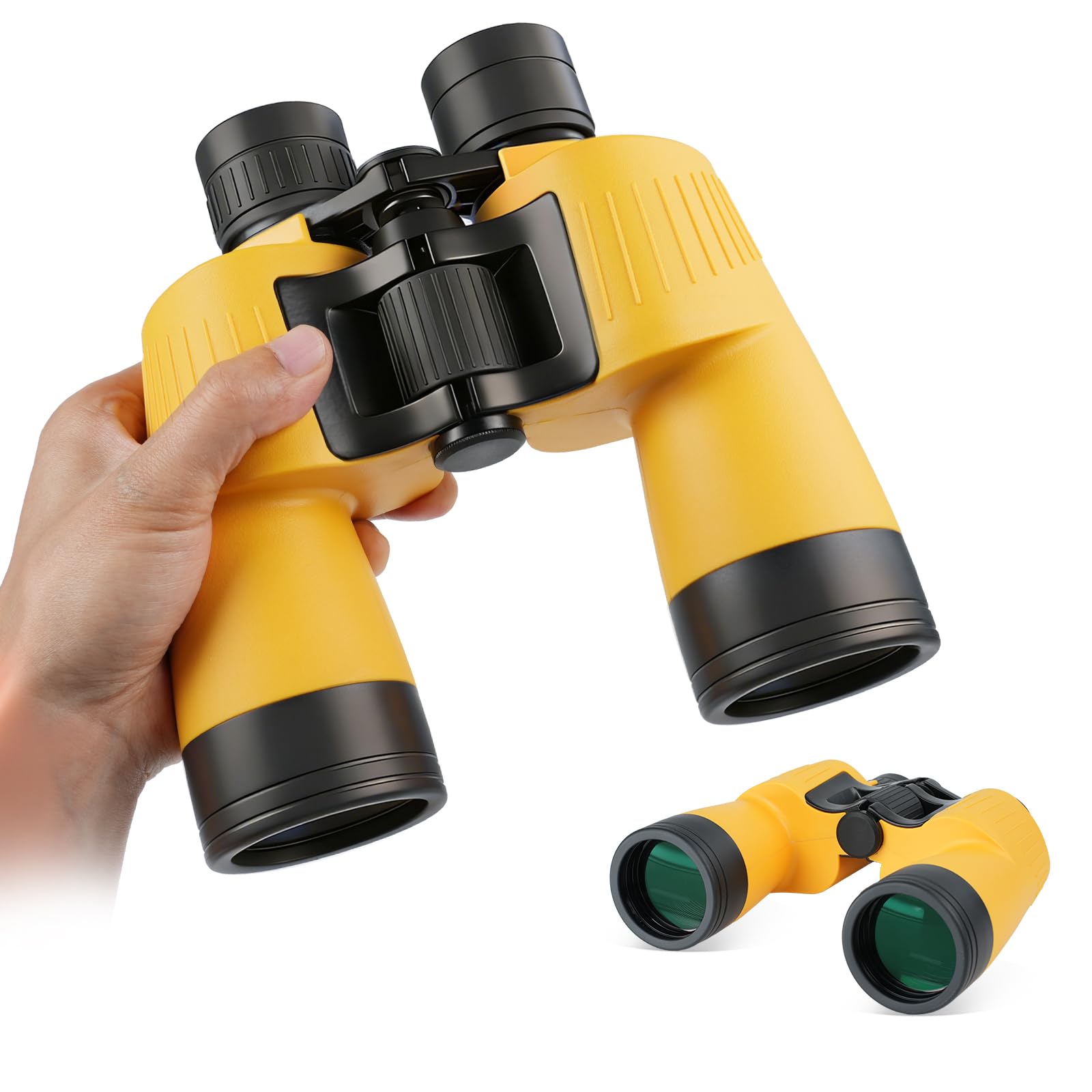 Binocolo 7x50 Professionale per Adulti, Binocolo Impermeabile e Galleggiante, con Prismi BAK4 e Lenti FMC, per Nautica, Caccia, Pesca e Sport, Colore Giallo