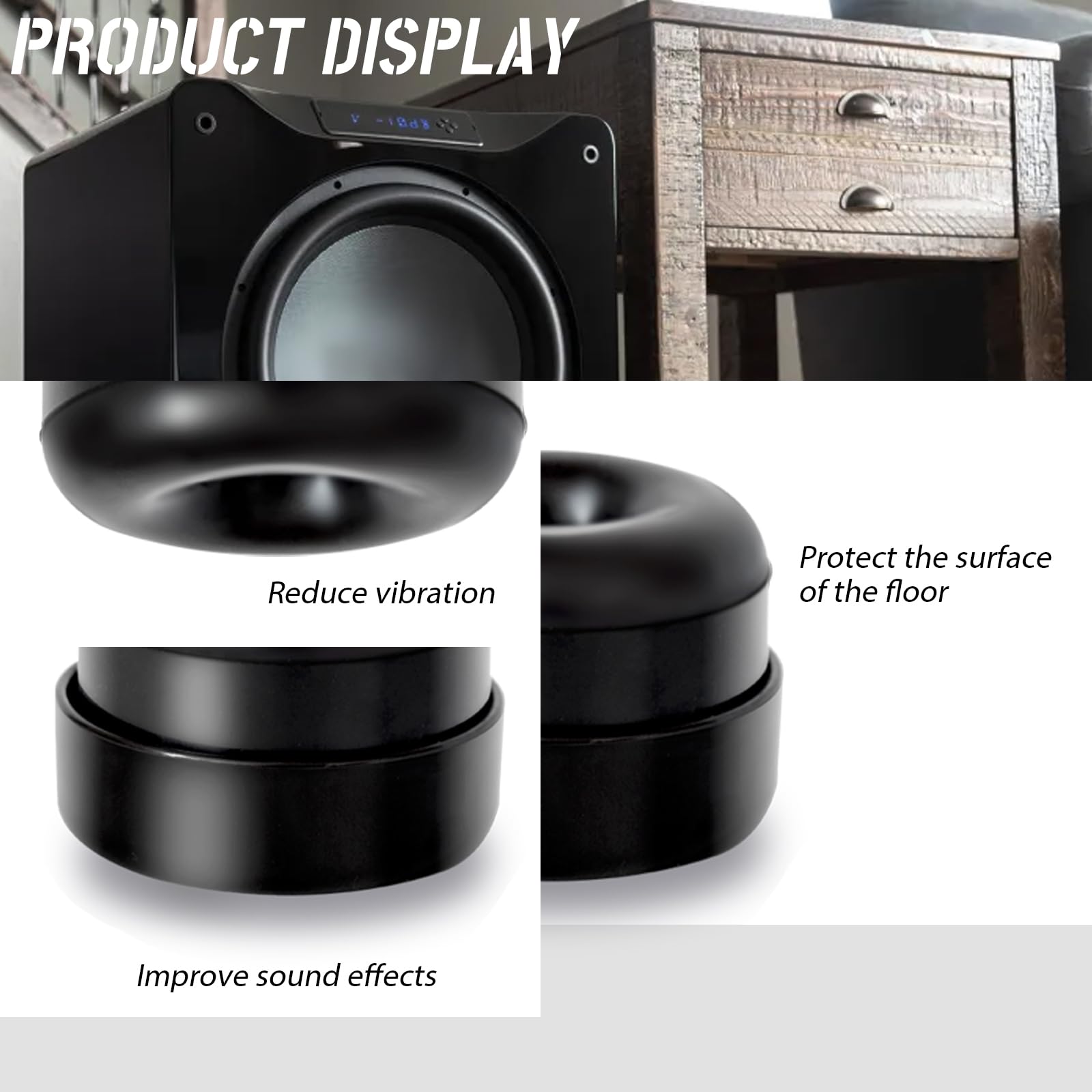 Subwoofer-Isolationspad, Subwoofer-Isolationssystem, kompatibel mit fast jeder Subwoofer-Marke und -modell (schwarz), 4 Stück
