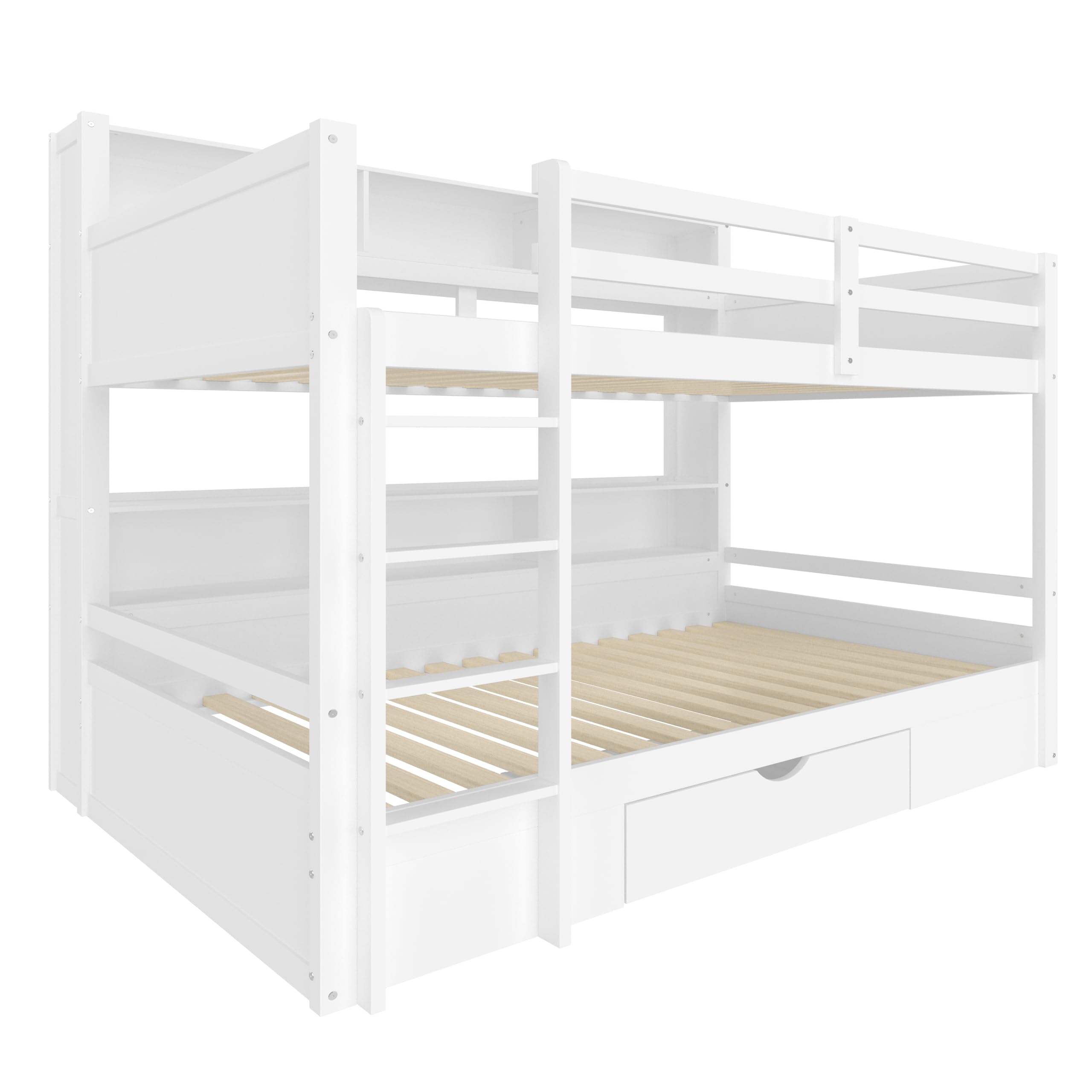 Moimhear Letto singolo, 90 x 200 cm, letti a castello, letti a castello, con cassetti, con vano portaoggetti (bianco)