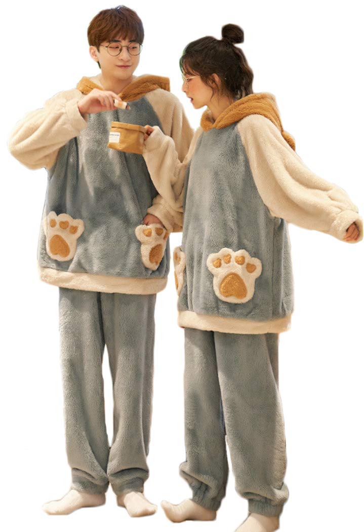 Lemon Tree Seven 5 Patterns, Fluffy, 2 Piece Set, Pajamas, Room Wear, Pajamas, Hooded, Women's, Loungewear, Top and Bottom Set, Winter, Long Sleeve, Pajamas, Loungewear, Warm, Micro Flannel, Matching