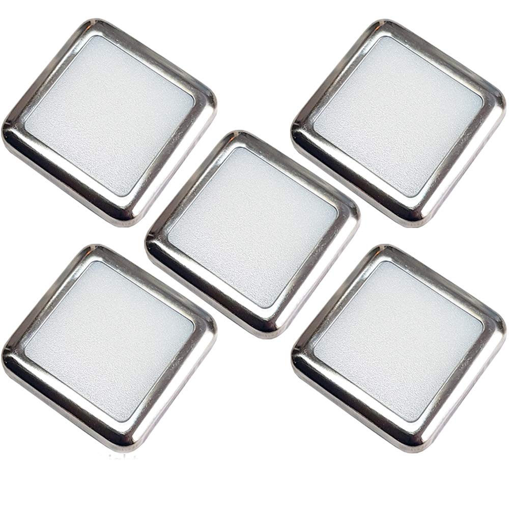 5 Pack | Square LED Mini Plinth Light & Driver Kit | Stainless Steel & Warm White | Bathrooms & Kitchen Skirting Kickboard Spot Lights | Recessed/Flush Cabinet Counter Panel Lighting | Loops