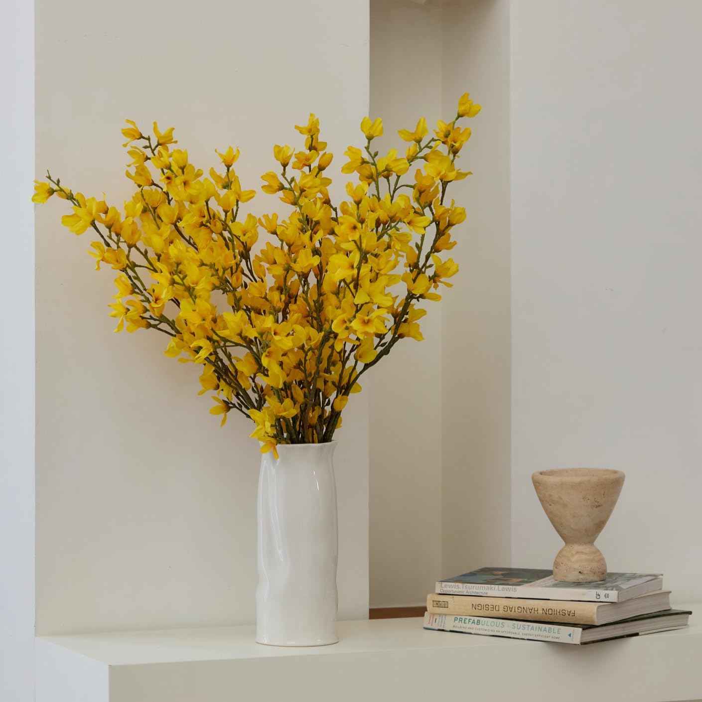 WILD WORKS Artificial Forsythia Branches Valentines Day Decoration, 38 Inch Silk Flowers for Wedding Home Decor, Real Touch Yellow Spring Floral Arrangement for Centerpiece, Photography Props (Yellow)