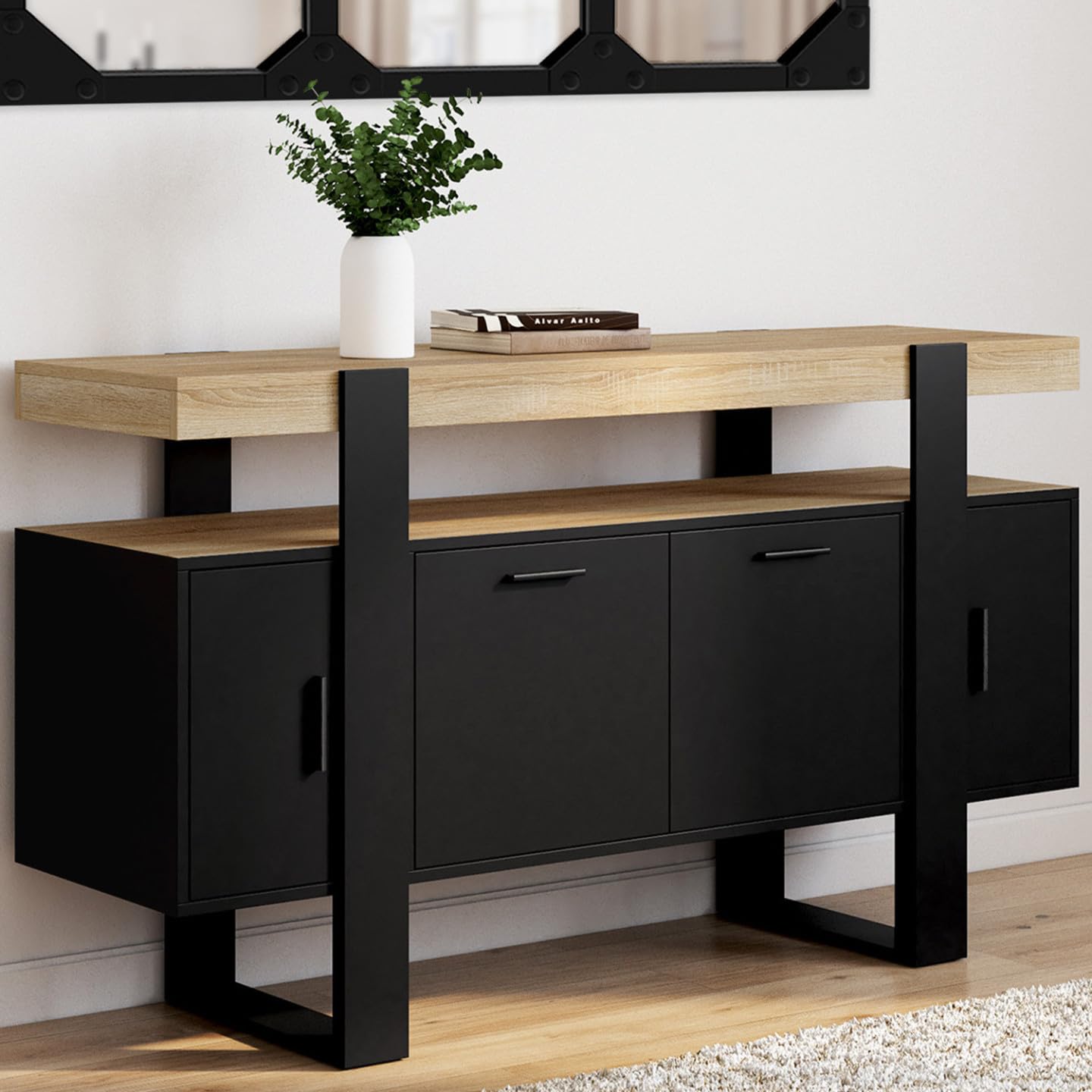 IDMarket Phoenix Phoenix - Aparador (140 cm, 4 puertas), color negro