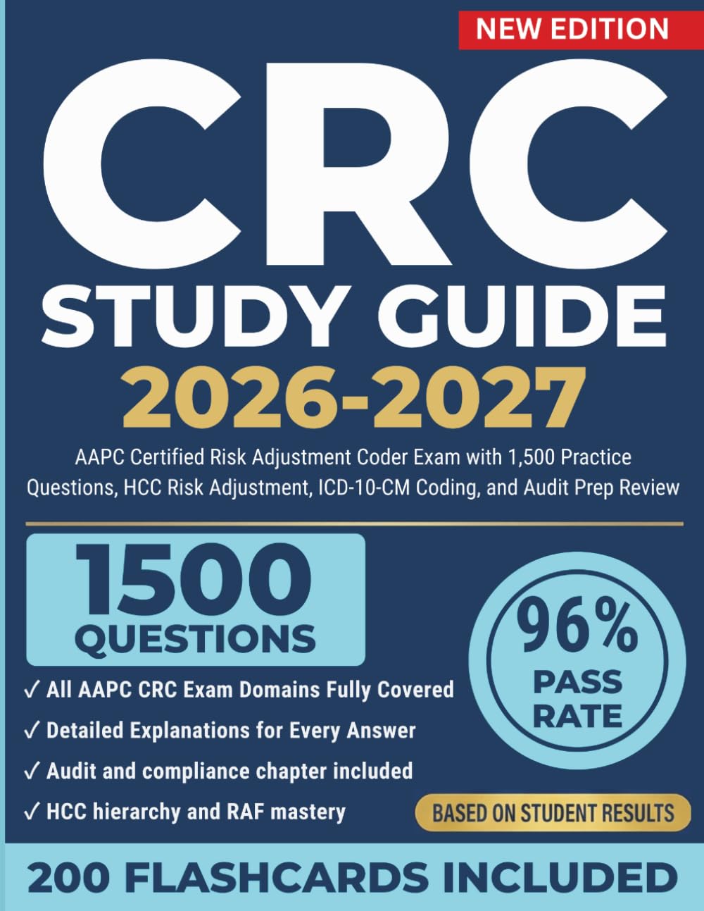 CRC Study Guide 2026-2027: AAPC Certified Risk Adjustment Coder Exam with 1,500 Practice Questions, HCC Risk Adjustment, ICD-10-CM Coding, and Audit Prep Review