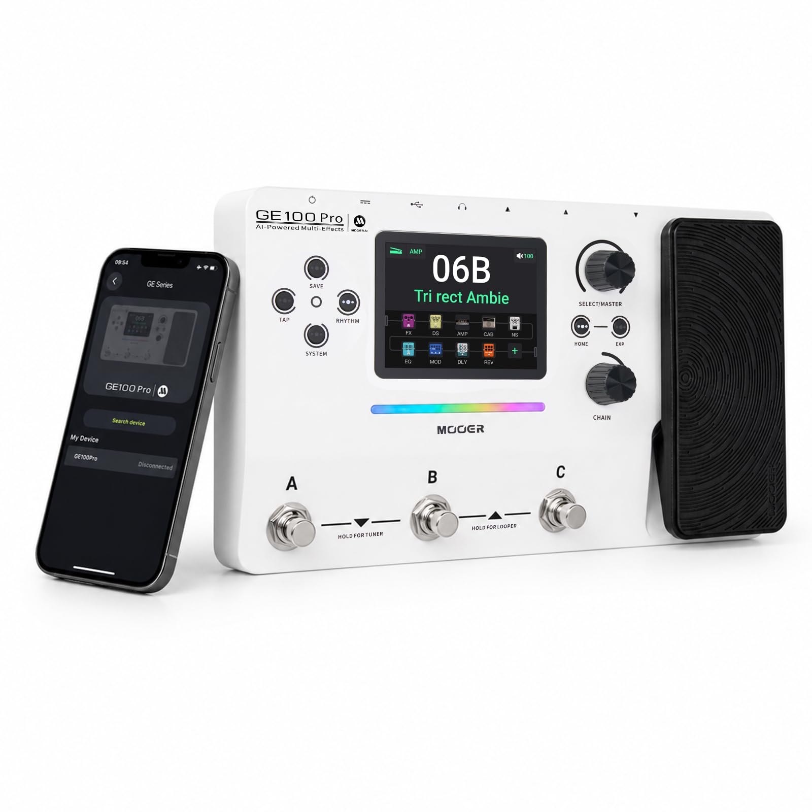 MOOER GE100Pro Guitar Multi-Effects Pedal 3.5 inch screen AI Tone Assistant