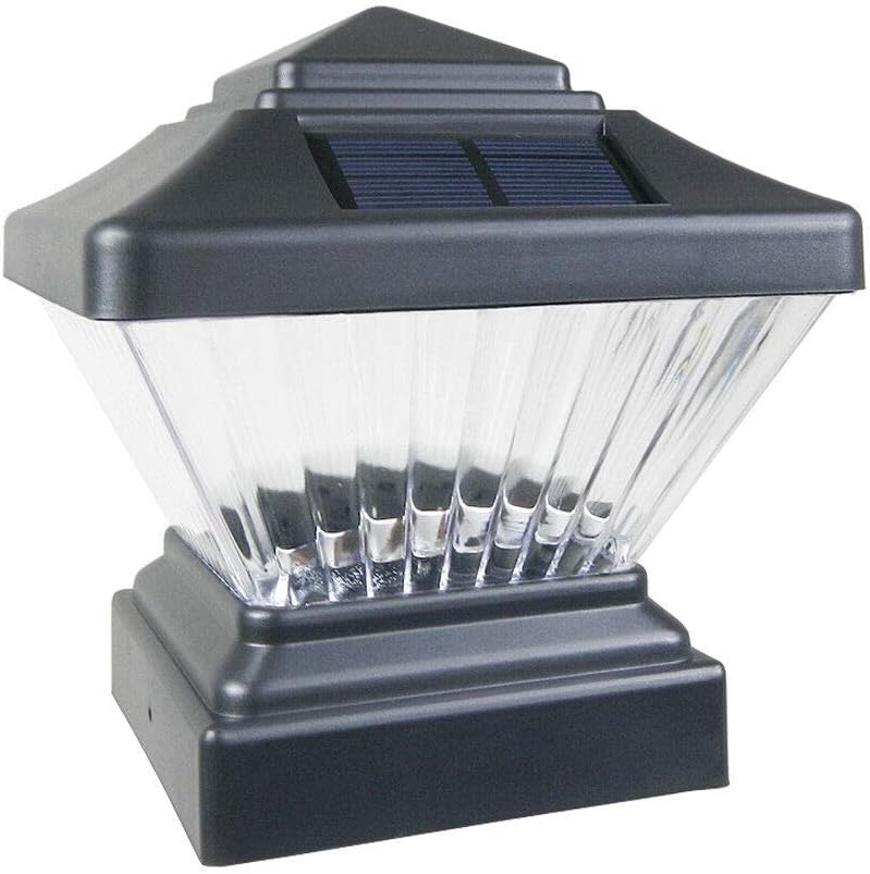 Square Solar LED Light Post Deck Cap 4x4 PVC Fence Style Outdoor Garden Light Landscape Lamp Lawn Vinyl Wood (Black - 2 Pack)
