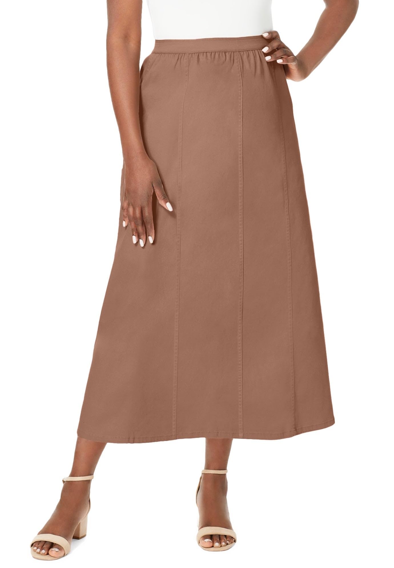 Jessica London Plus Size Stretch Denim Long Skirt - Pull-On Elastic Waist Jean Fabric A-Line