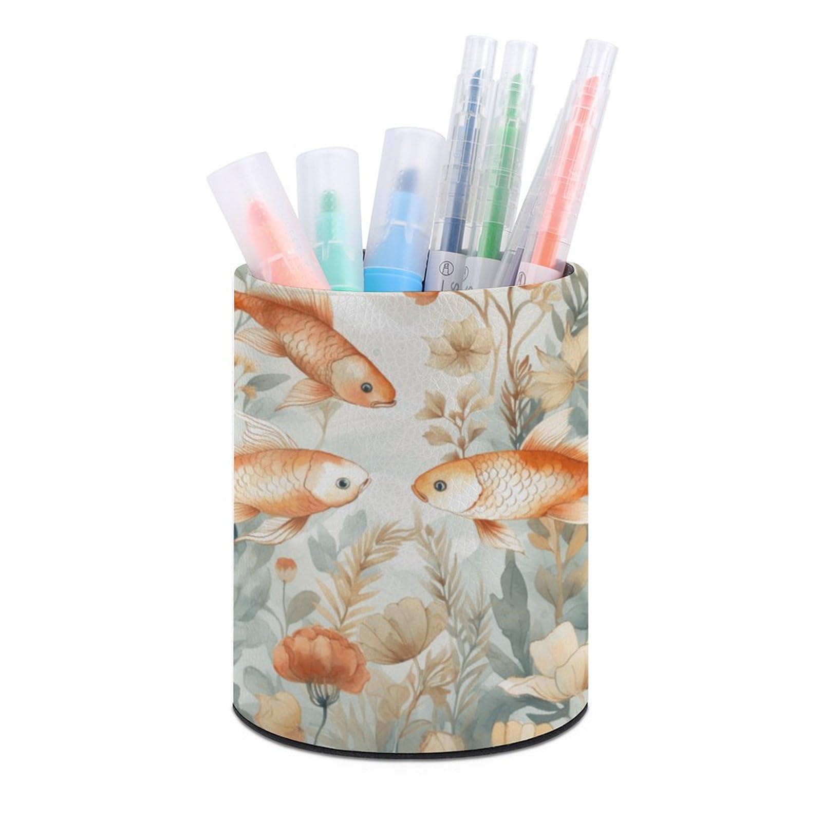 NONHAI Lether Pen Holder for Desk, There Pencil Holder Organizers for Desktop, Pencil Cup Stationery Organizer for Office Desk Accessory, Square Makeup Brush Srotage Box Pencil Caddy