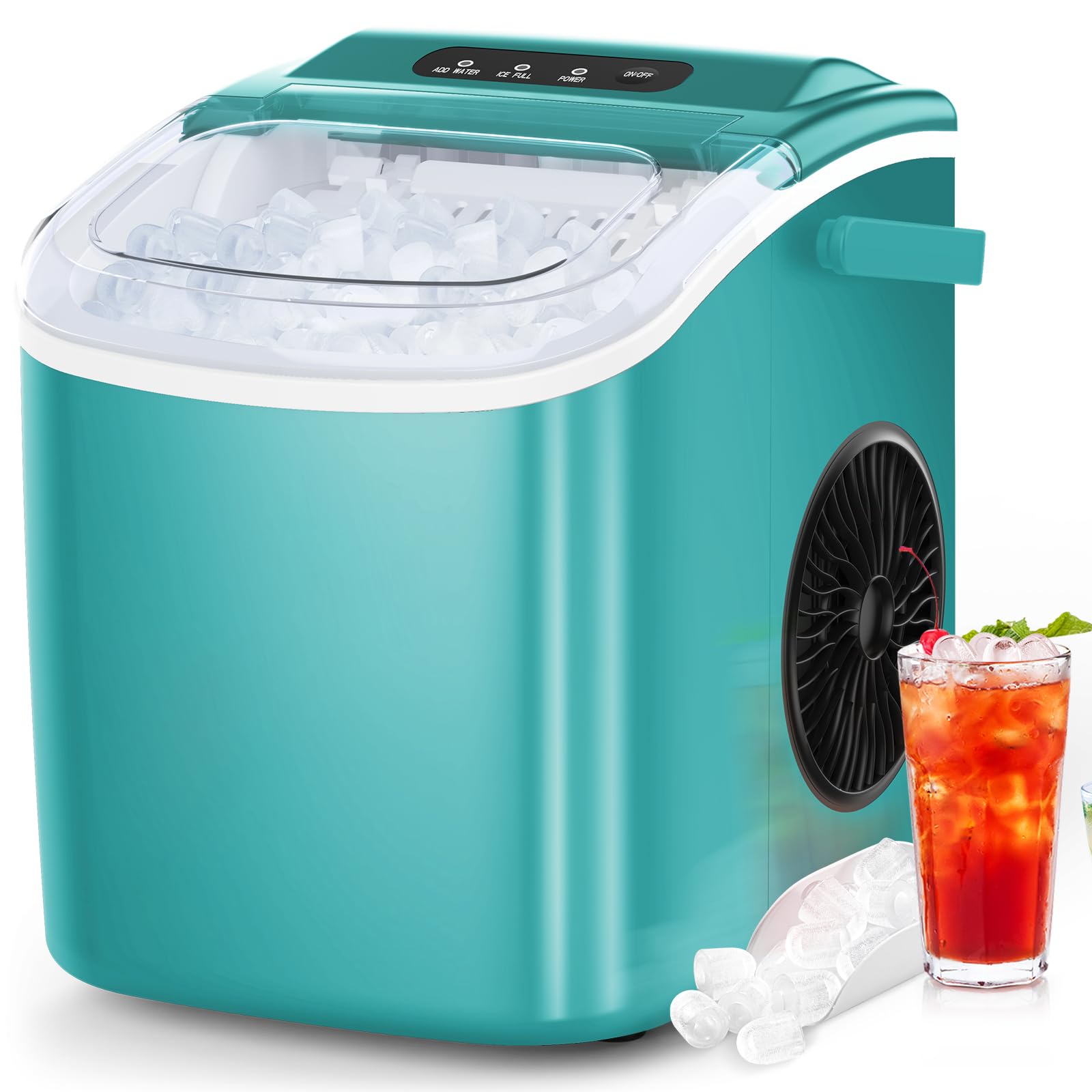 COWSAR Ice Makers Countertop, Portable Ice Maker Machine with Self-Cleaning, 26.5lbs/24Hrs, 6 Mins/9 Pcs Bullet Ice, Ice Scoop and Basket, Handheld Ice Maker for Kitchen/Home/Office/Party, Green