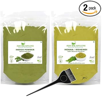 Shudh Online Indigo and Henna Powder Organic for Hair Colour (200 Grams each - 400 grams), Avuri and Mehandi, Neela Amari, Natural Mehndi, Neel Patti, Cassia Obovata, Neelayamari, Neli Aku