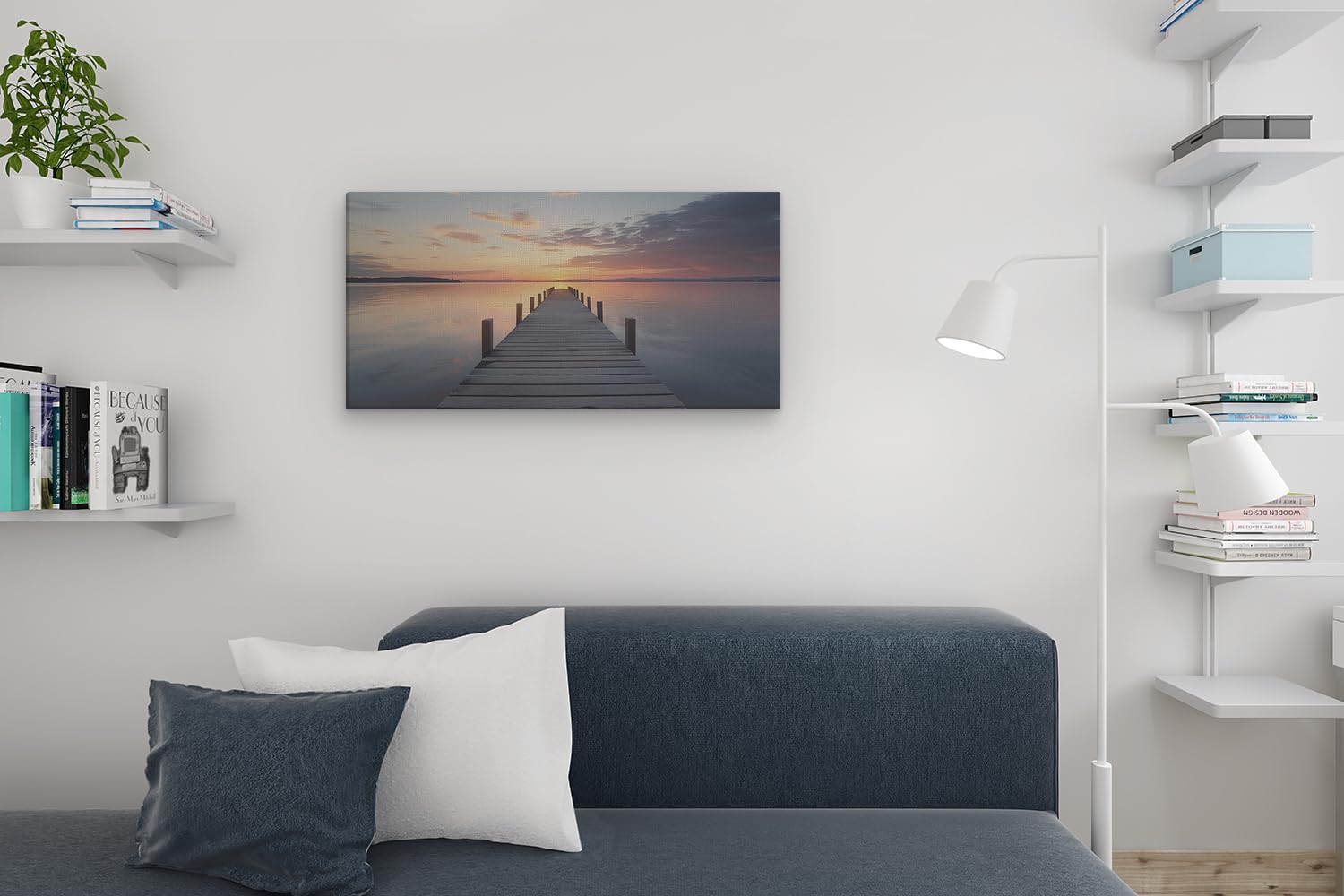 Artaza Leinwand Bilder Sonnenuntergang Meer - 80x40 cm - Wanddeko Steg - Deko Wohnzimmer - Maritime Wandbilder