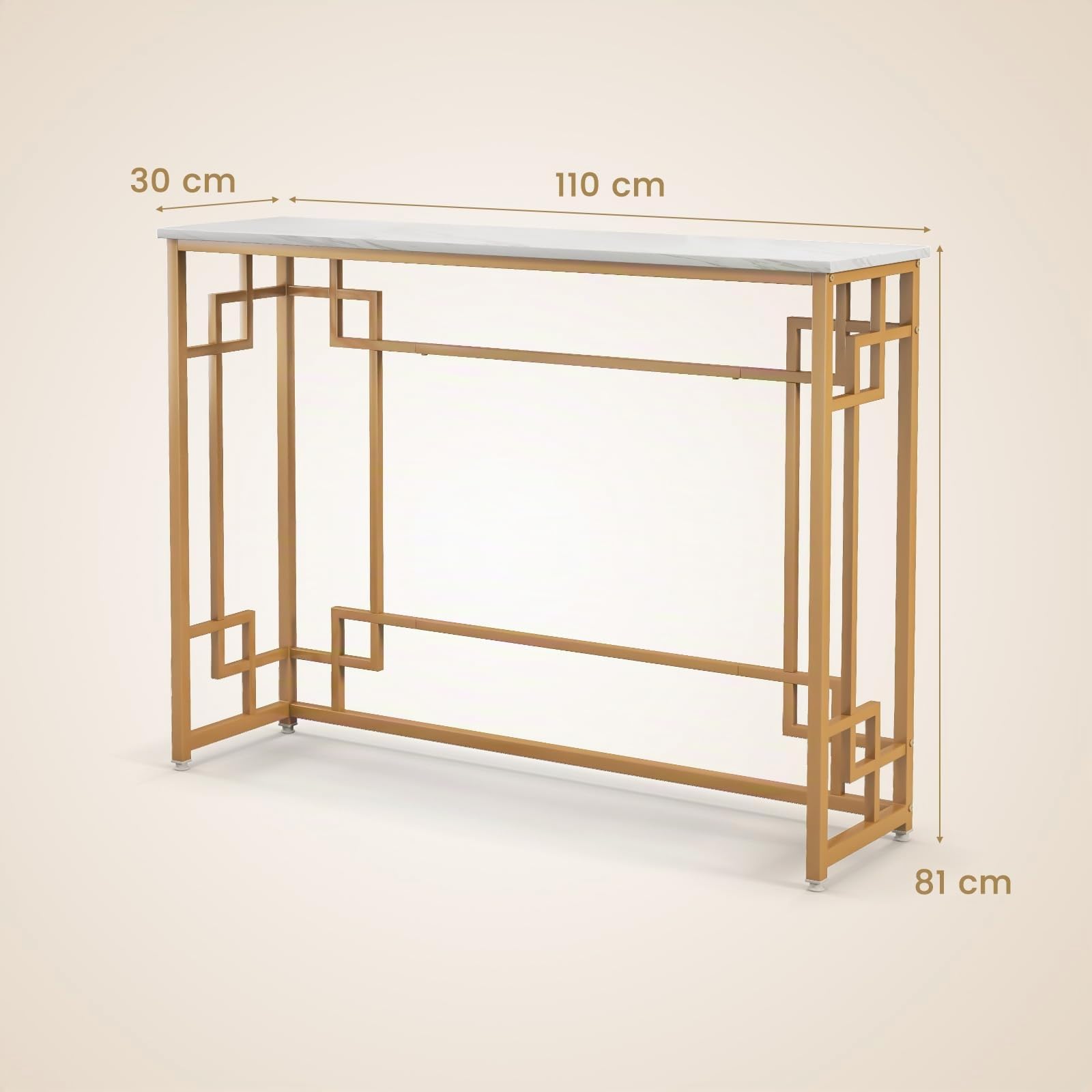 COSTWAY Tavolo Consolle con Cornice Geometrica Dorata 110 x 30 x 81 cm