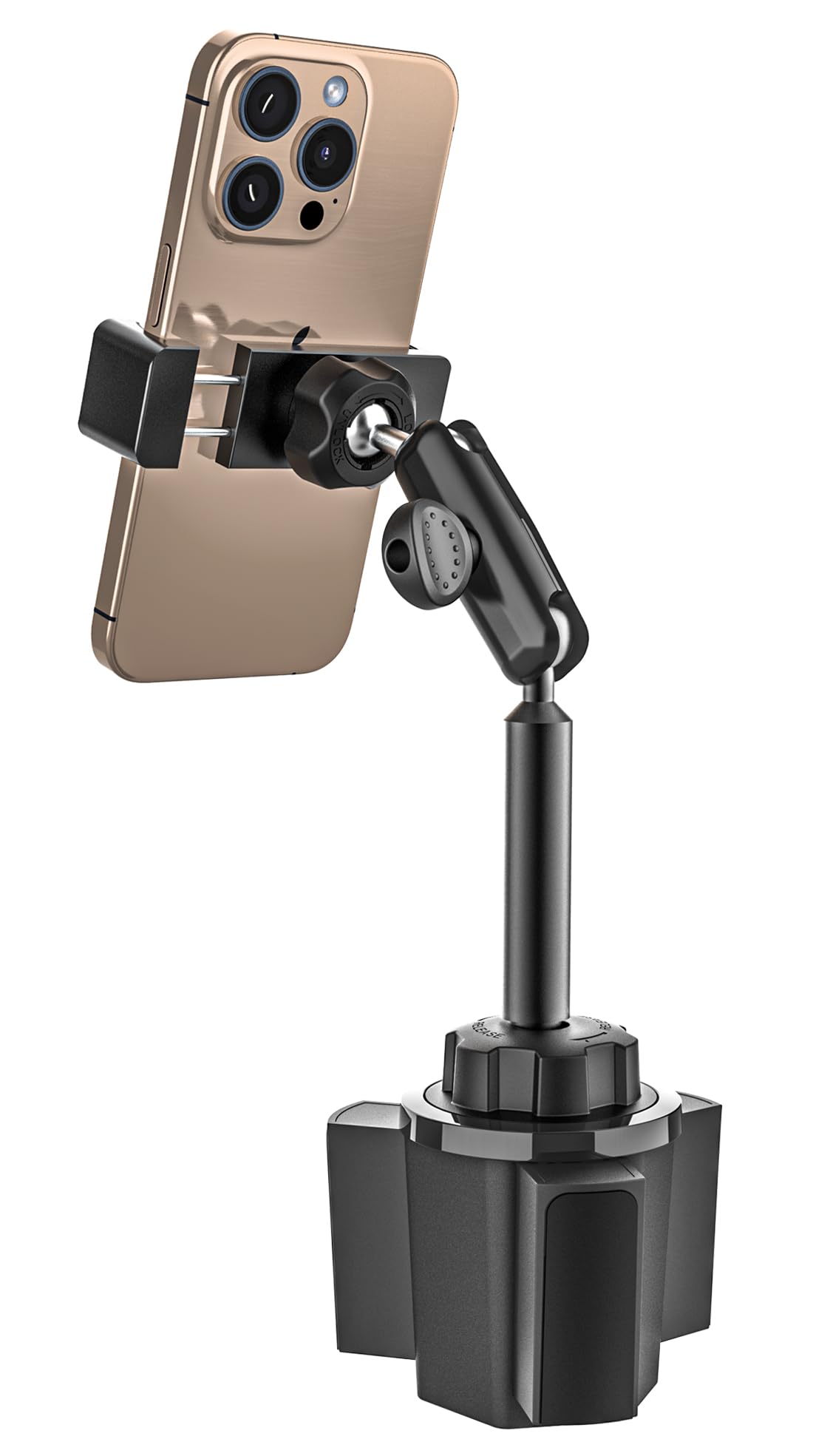 Metal Soporte Móvil Posavasos Coche - Estable Duradero Robusto | Soporte Móvil Taza Coche con Brazo Ajustable de Aluminio para Todos los Teléfonos, iPhone 17 16 15 Pro Max, Galaxy S26, etc