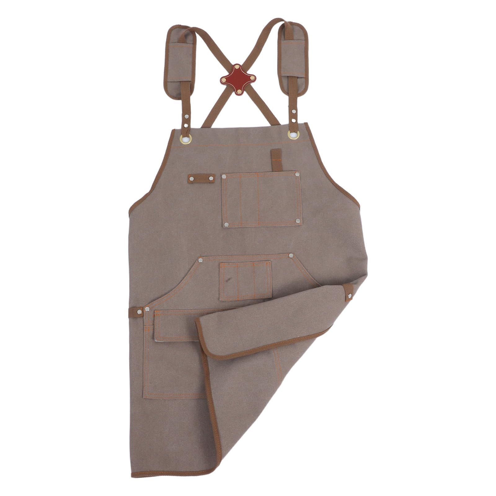 Delantal de Lona para Jardinería y Carpintería Unisex Ajustable con Espalda Cruzada Múltiples Bolsillos Color Caqui Tamaño Adulto 75 CM Adecuado para Trabajo Taller y Jardín