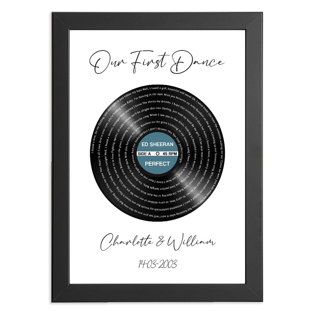 Custom Vinyl Record Poster Gift - Personalised With Your Wedding First Dance - Romantic1 Year Wedding Anniversary - Valentine Day, Christmas Birthday Message With Favourite Song Lyrics