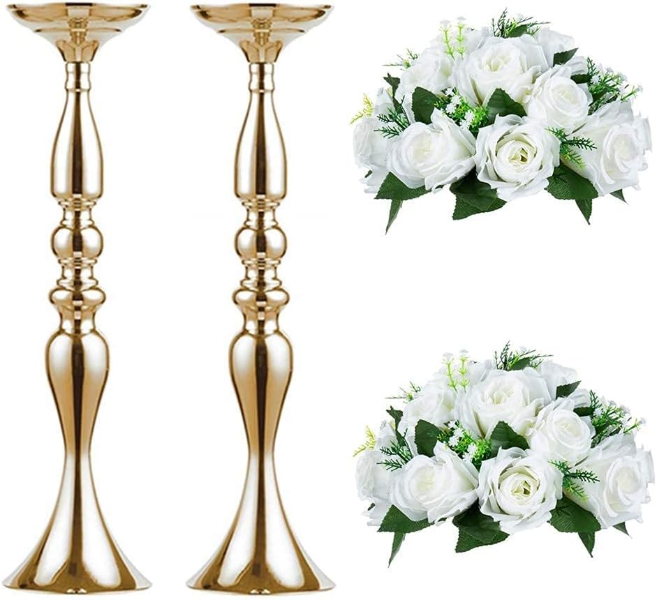 NUPTIO 2 Pcs Versatile Metal Flower Arrangement & 2 Pcs Artificial Flower Set for Wedding Party Dinner Centerpiece Event Restaurant Hotel Decoration