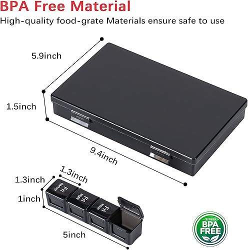 Miniatura 4 de Organizador semanal de píldoras de 7 días 4 veces al día, caja de píldoras de viaje portátil, estuche diario para medicamentos (AMPM) 28