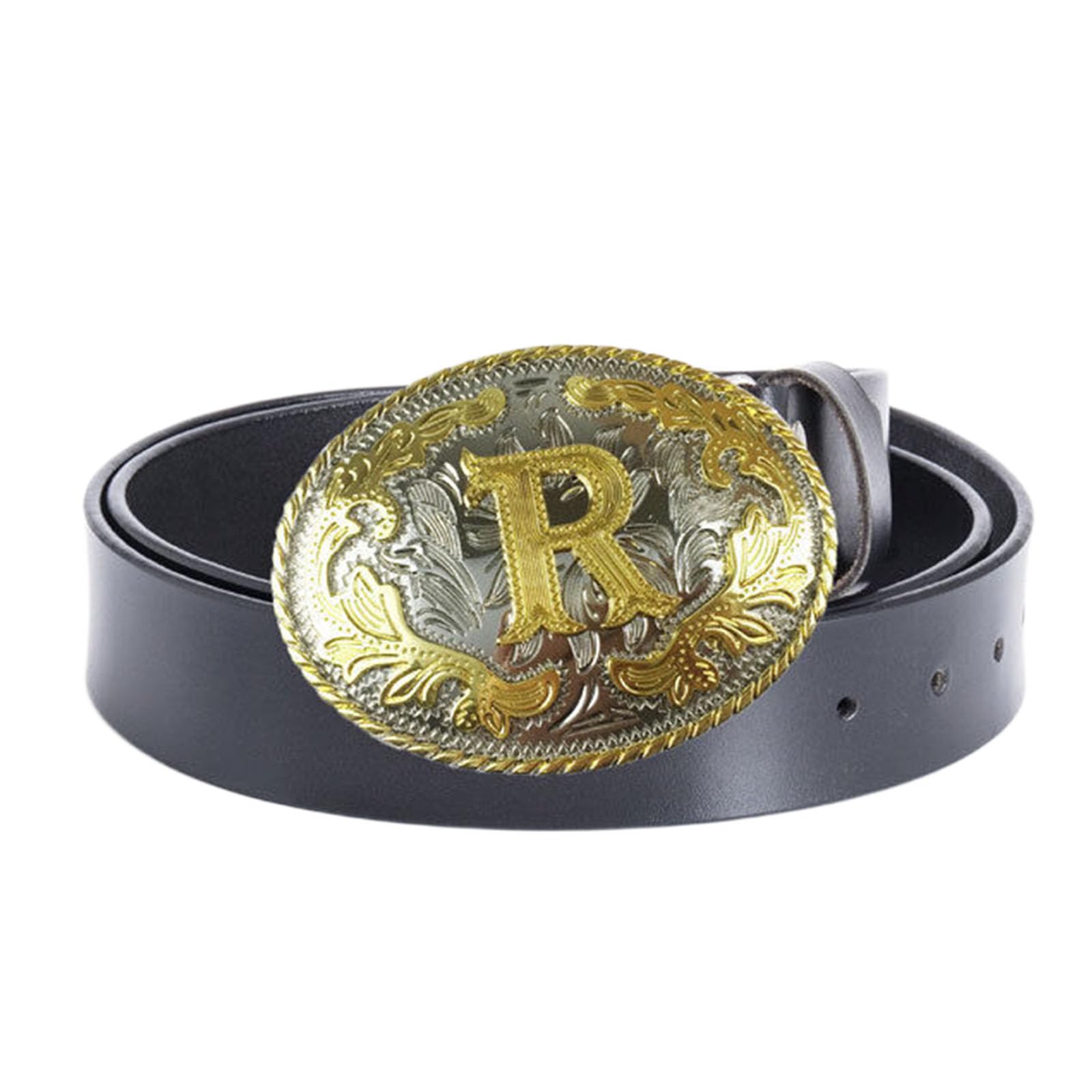 BDAYEK Men's Belt Men'S Belt, Western Cowboy, Genuine Cowhide With Alphabetical Buckle, Black, 120Cm/47.3