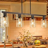 Vista 9 de DSMJFU Candelabro Rectangular Negro Estilo Granja para Comedor, Lámpara Colgante Lineal de 5 Luces, Lámpara de Isla de Cocina Rectangular Sobre