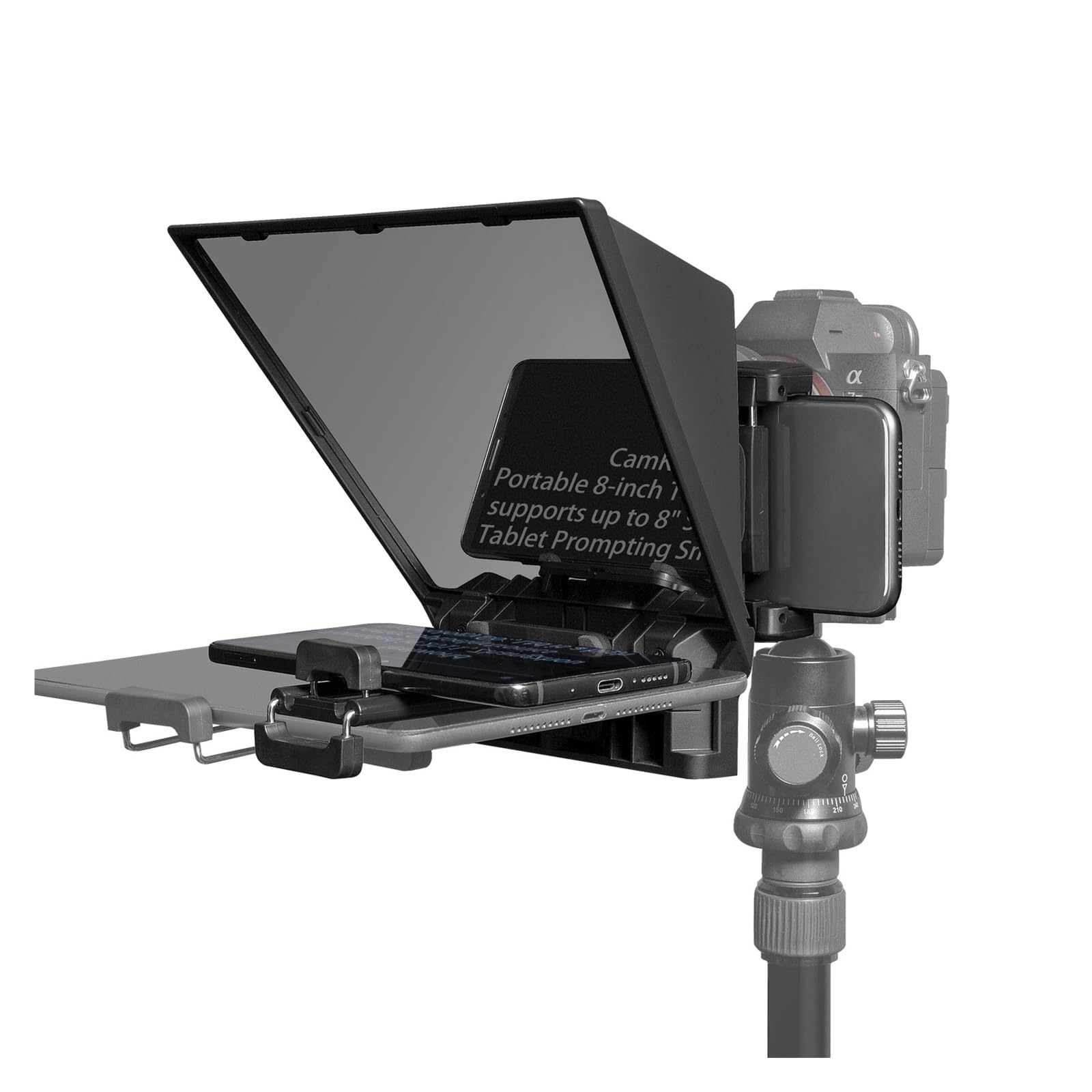 Telepromptor,Teleprompter, CT2 Mini Teleprompter 8-calowy przenośny obsługuje poniżej 8" Smartfon Tablet Monitowanie Smartfon Aparat, Nauczanie online, transmisja na żywo