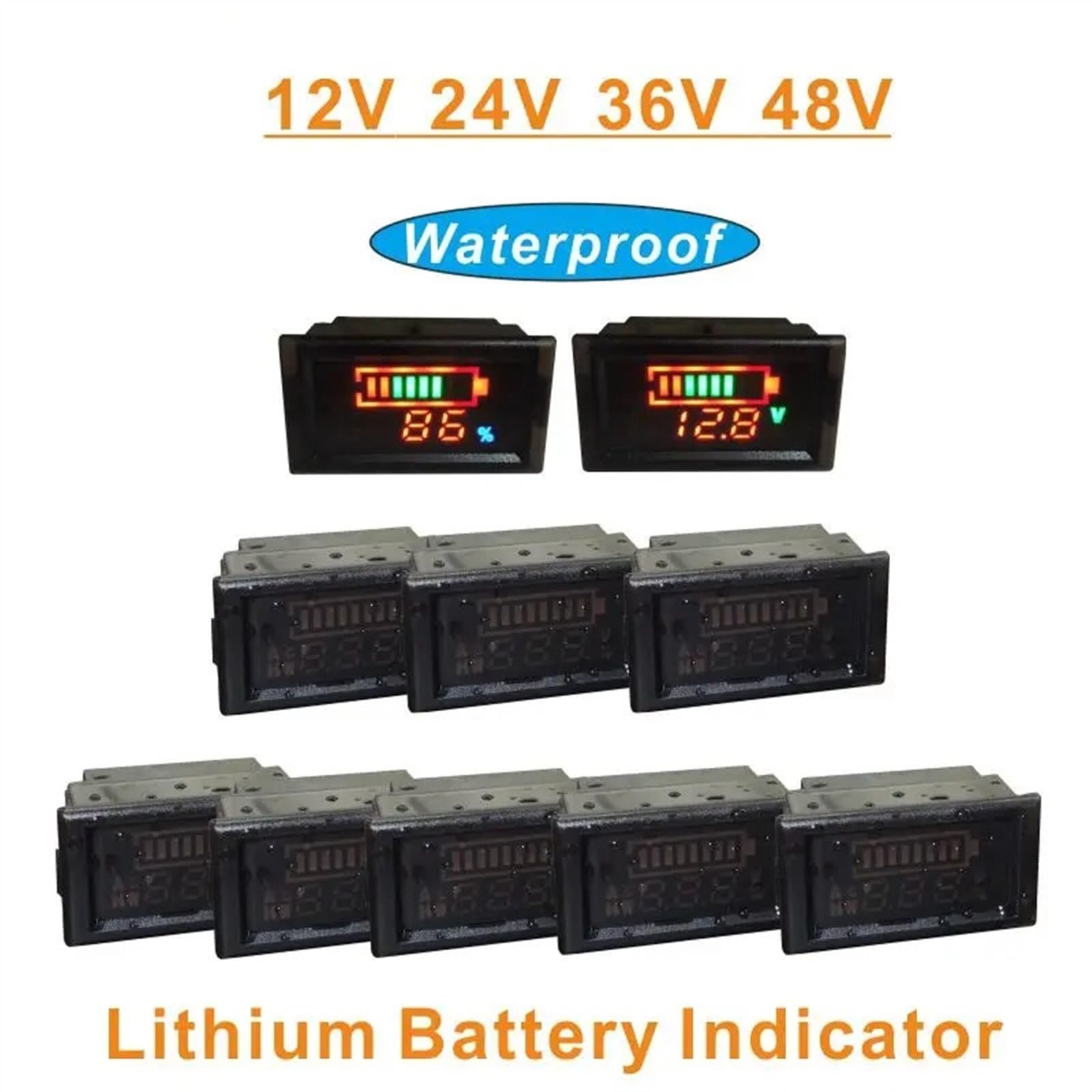 Wskaźnik baterii litowej 12V 24V 36V 48V LED wodoodporny cyfrowy monitor pojemności baterii Mini miernik napięcia 10 sztuk(36V)