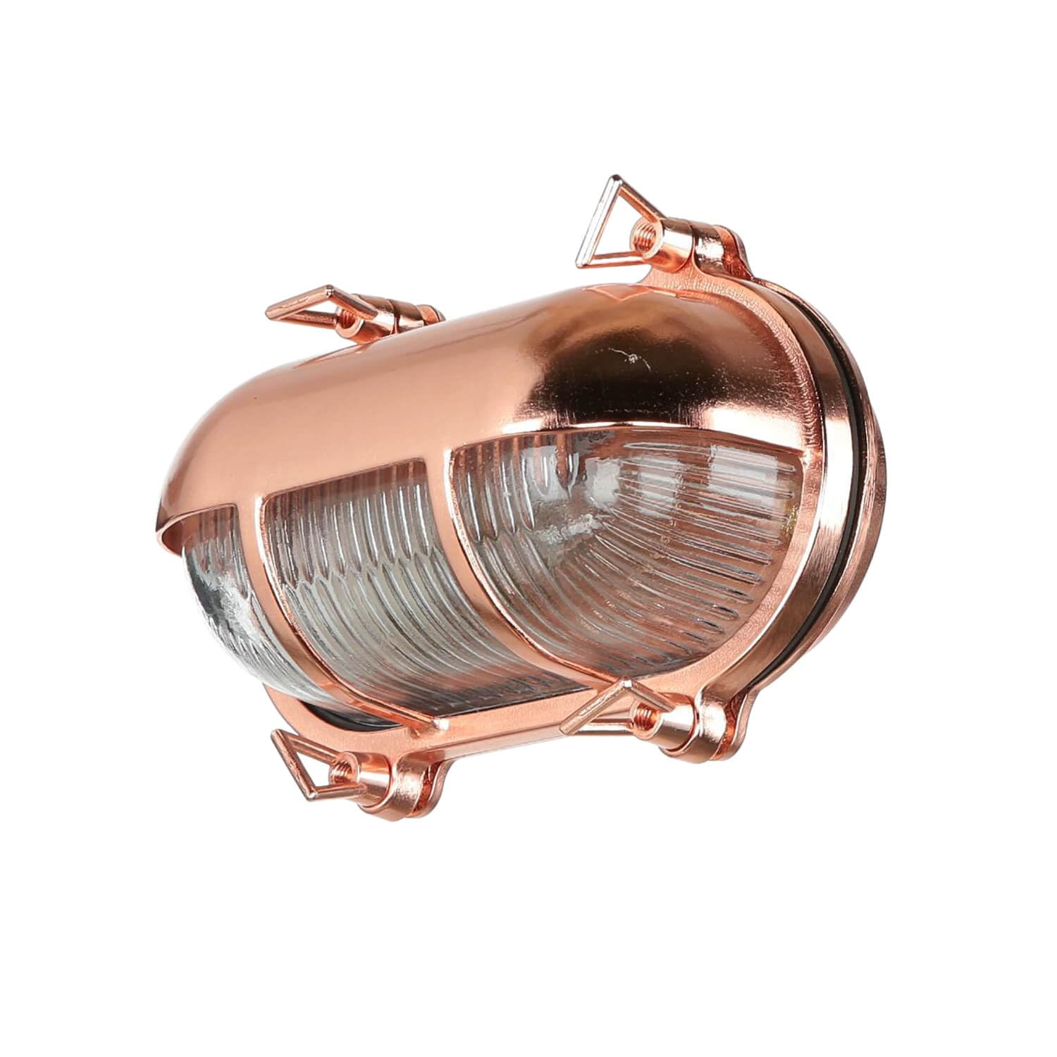 Licht-Erlebnisse Außenleuchte Wand Messing Glas in Kupfer IP64 Hof Hauseingang T:11 cm E27 Schiffslampe Maritim Outdoor Wandleuchte Garage SKIATHOS