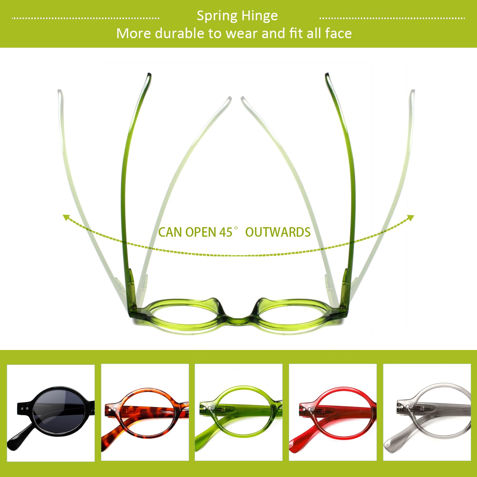 JOSCHOO Lesebrille, rund, Retro, für Damen und Herren, 5 Stück