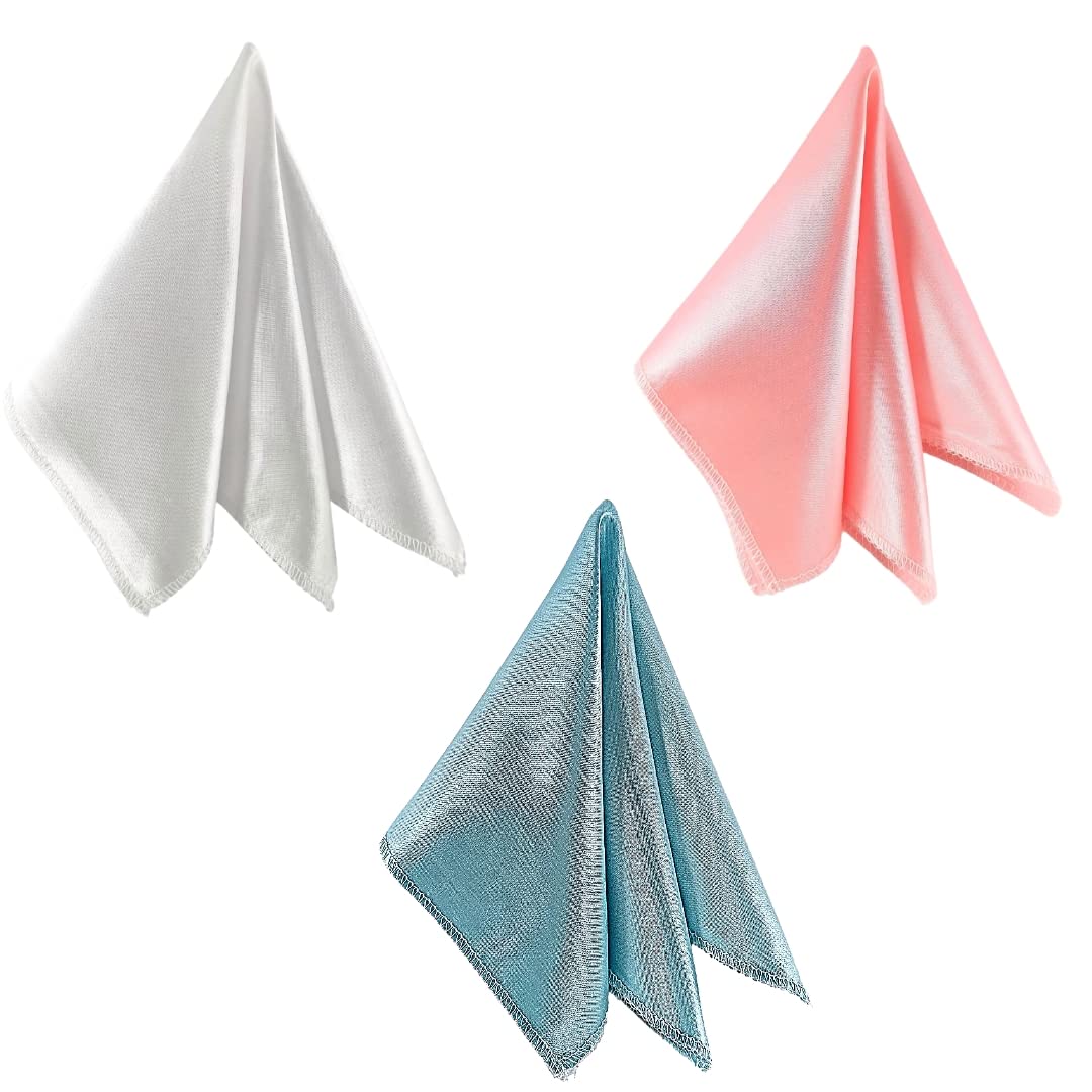 Satin Pocket Square for Men, Wedding Handkerchief for Suits, Blazers & Tuxedo, Men's Pocket Square Combo (Pack of 3) (Pink,White & Light Blue)-image-5