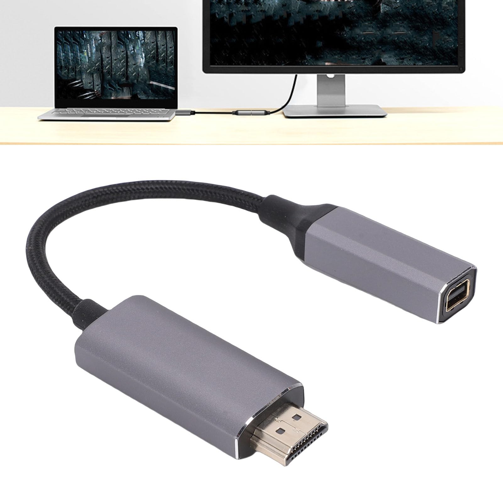 Goshyda Câble HDMI vers Mini DisplayPort, Cordon HDMI Unidirectionnel 1080P 60 Hz Mâle vers Mini DisplayPort Femelle, avec Câble USB, Plug and Play