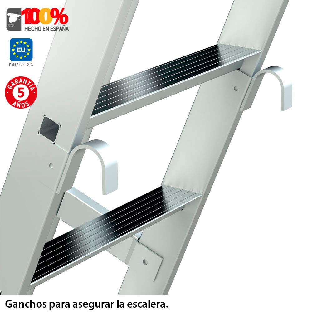 Faraone - Escalera de Apoyo 300.SAS - 7 peldaños - 300x54x20cm - Escalera de Aluminio - Peldaños Antideslizantes - Escalera Ligera - Inclinación 70º - Ideal para Entreplantas y Altillos